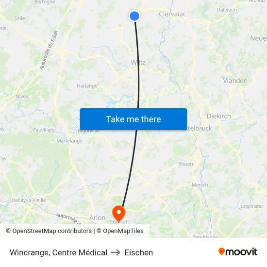 Wincrange, Centre Médical to Eischen map