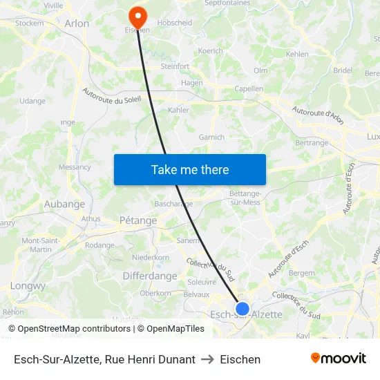 Esch-Sur-Alzette, Rue Henri Dunant to Eischen map