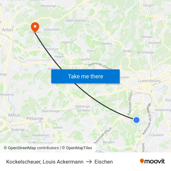 Kockelscheuer, Louis Ackermann to Eischen map