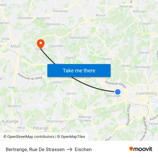 Bertrange, Rue De Strassen to Eischen map