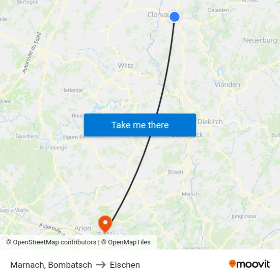 Marnach, Bombatsch to Eischen map