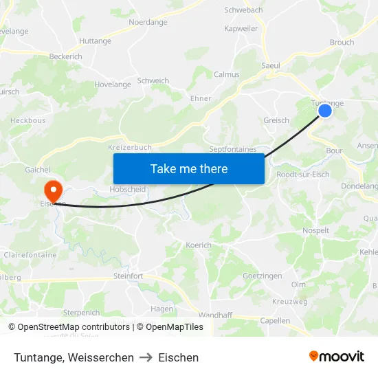 Tuntange, Weisserchen to Eischen map