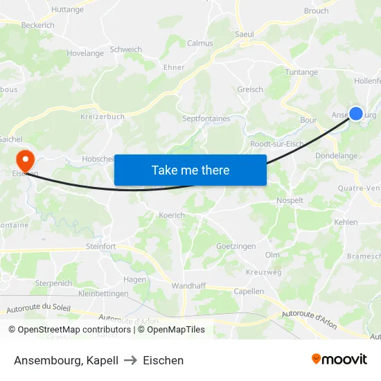 Ansembourg, Kapell to Eischen map