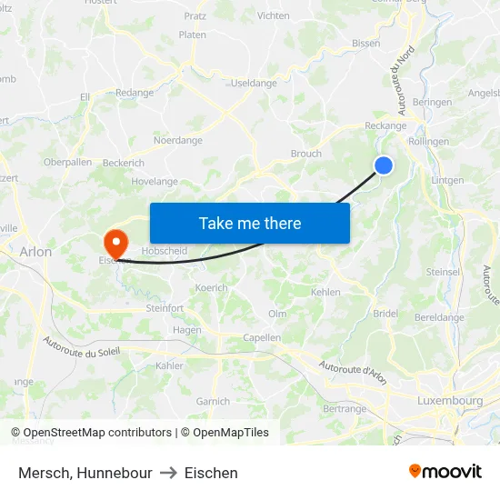 Mersch, Hunnebour to Eischen map