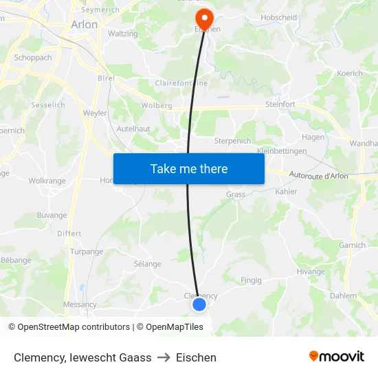 Clemency, Iewescht Gaass to Eischen map