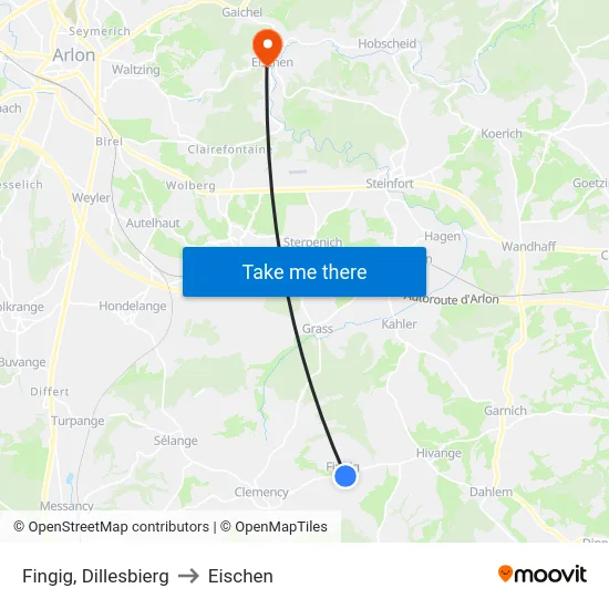 Fingig, Dillesbierg to Eischen map