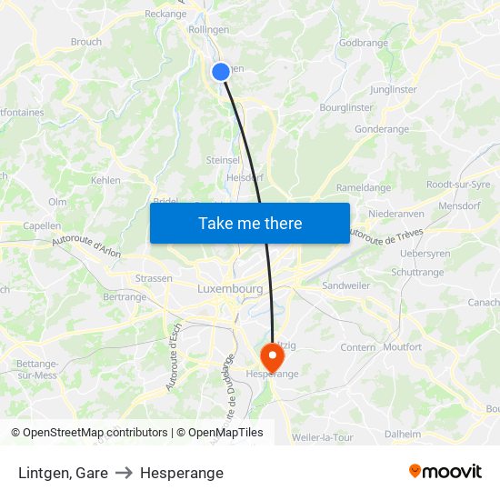 Lintgen, Gare to Hesperange map