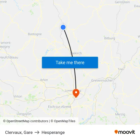 Clervaux, Gare to Hesperange map