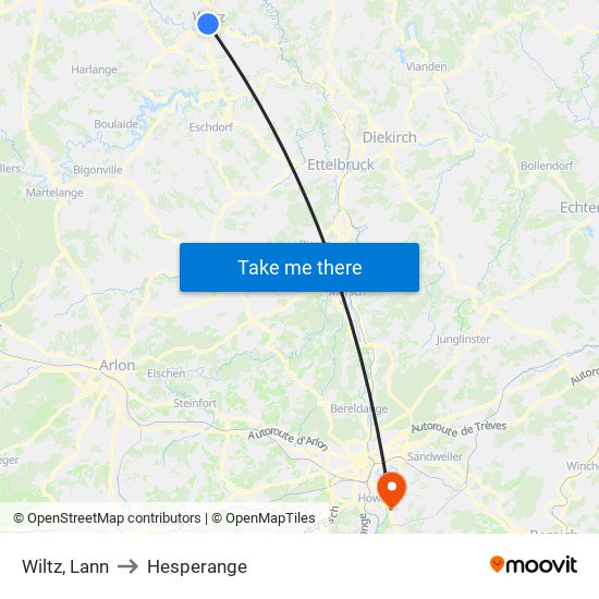 Wiltz, Lann to Hesperange map