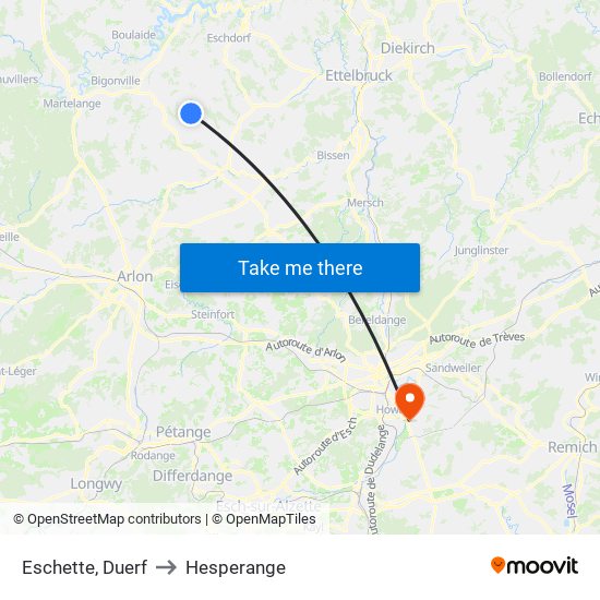 Eschette, Duerf to Hesperange map