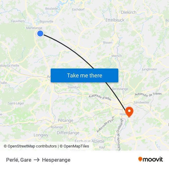 Perlé, Gare to Hesperange map