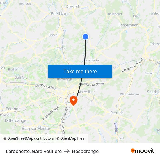 Larochette, Gare Routière to Hesperange map