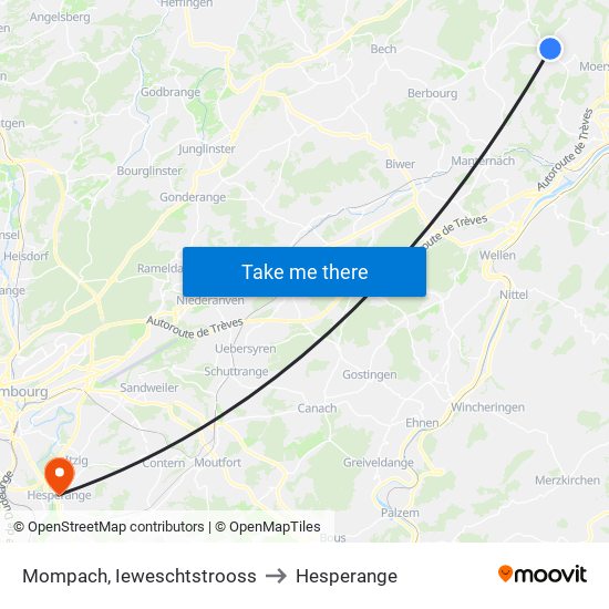 Mompach, Ieweschtstrooss to Hesperange map
