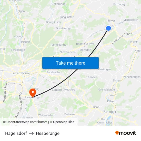 Hagelsdorf to Hesperange map