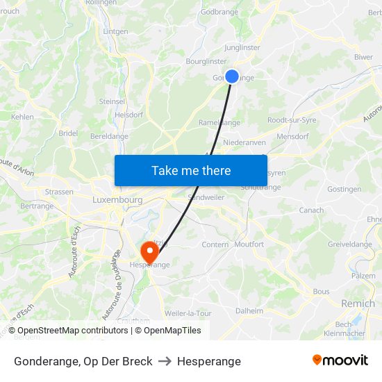 Gonderange, Op Der Breck to Hesperange map