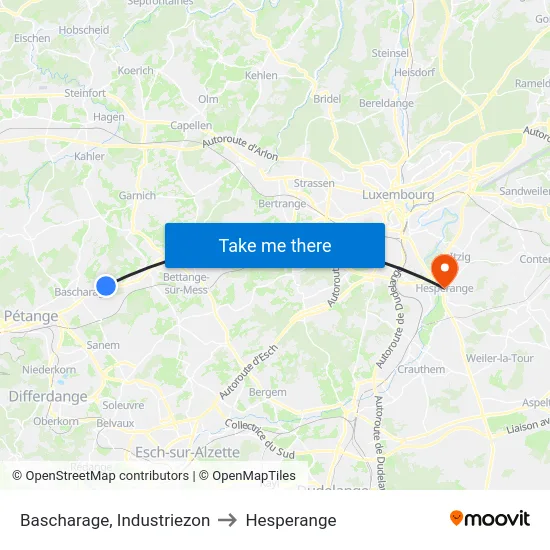 Bascharage, Industriezon to Hesperange map