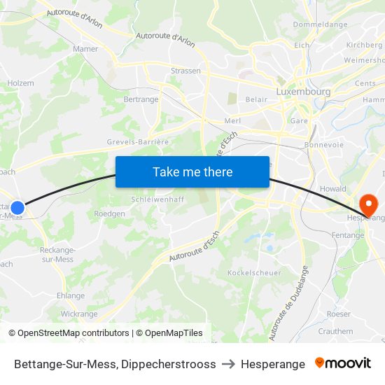 Bettange-Sur-Mess, Dippecherstrooss to Hesperange map