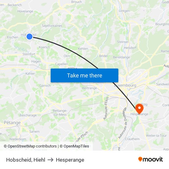 Hobscheid, Hiehl to Hesperange map