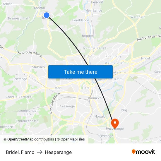Bridel, Flamo to Hesperange map