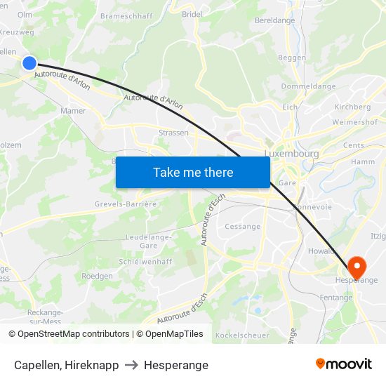 Capellen, Hireknapp to Hesperange map