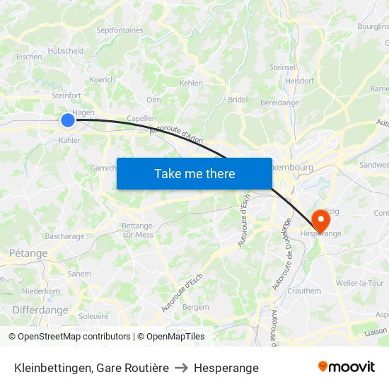 Kleinbettingen, Gare Routière to Hesperange map