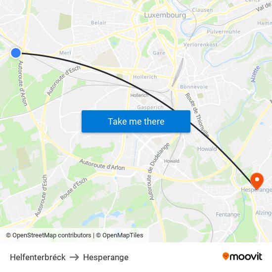 Helfenterbréck to Hesperange map