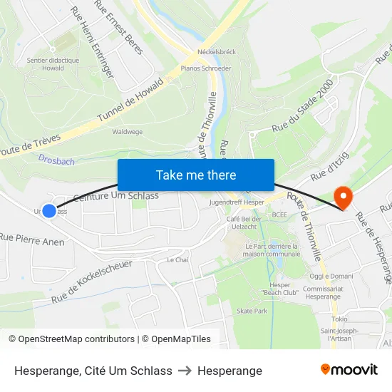 Hesperange, Cité Um Schlass to Hesperange map