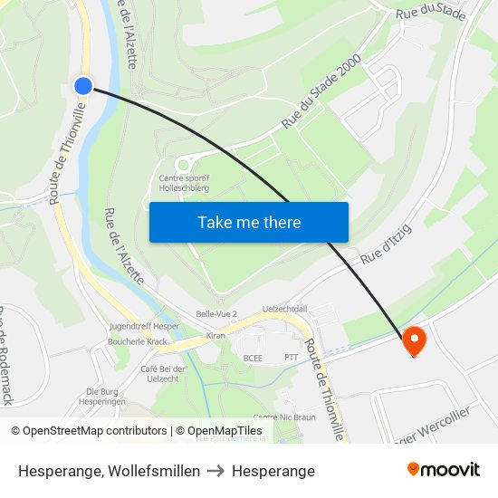 Hesperange, Wollefsmillen to Hesperange map