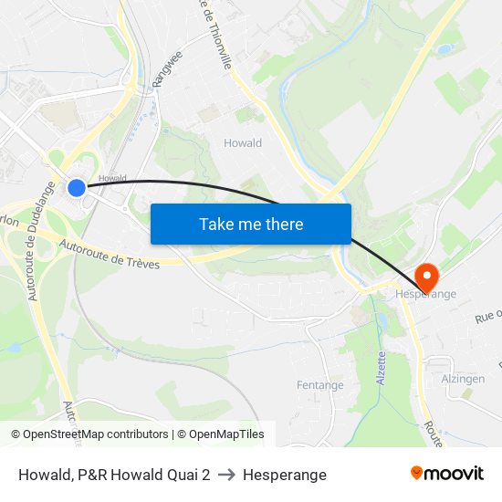 Howald, P&R Howald Quai 2 to Hesperange map