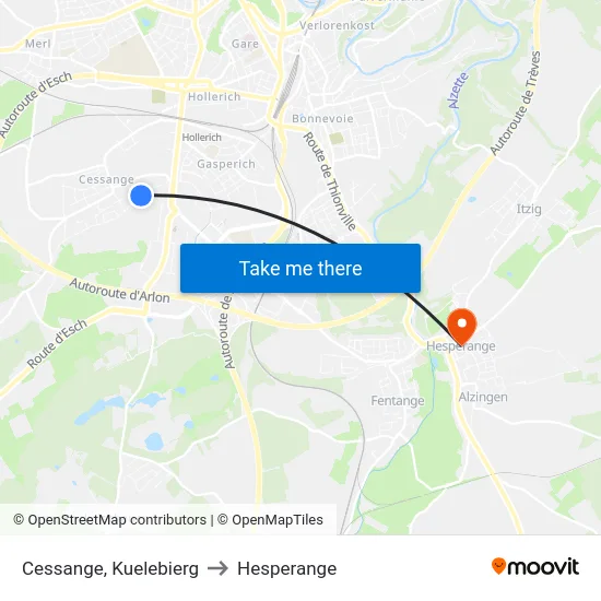 Cessange, Kuelebierg to Hesperange map