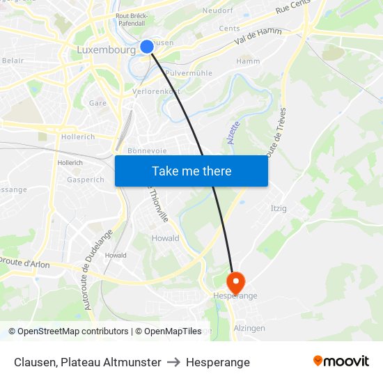 Clausen, Plateau Altmunster to Hesperange map