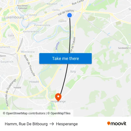 Hamm, Rue De Bitbourg to Hesperange map