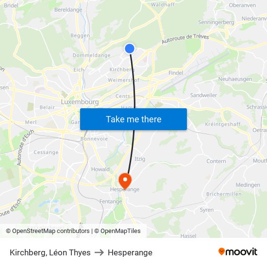 Kirchberg, Léon Thyes to Hesperange map