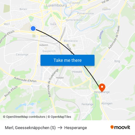 Merl, Geesseknäppchen (S) to Hesperange map