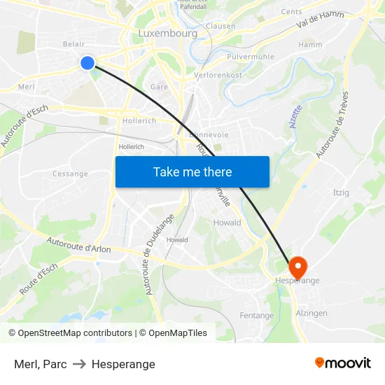 Merl, Parc to Hesperange map