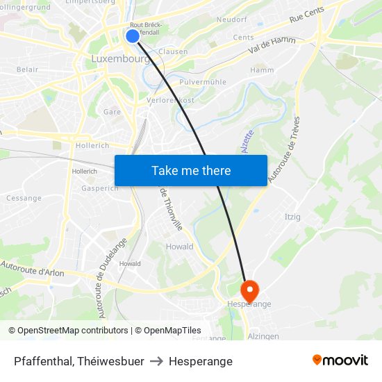 Pfaffenthal, Théiwesbuer to Hesperange map