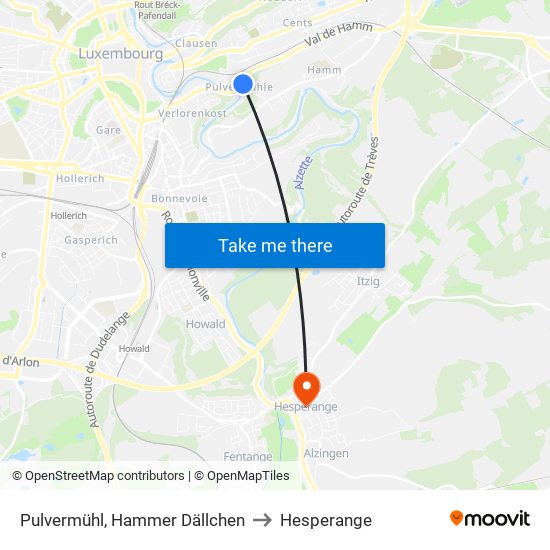 Pulvermühl, Hammer Dällchen to Hesperange map