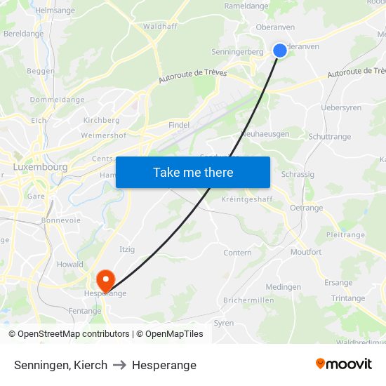 Senningen, Kierch to Hesperange map