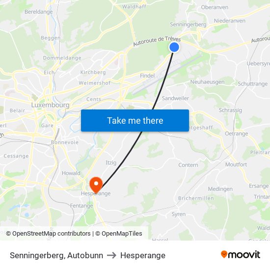 Senningerberg, Autobunn to Hesperange map