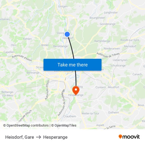 Heisdorf, Gare to Hesperange map