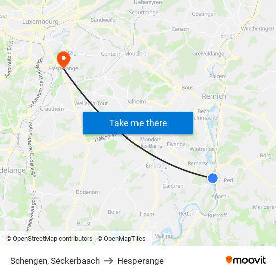 Schengen, Séckerbaach to Hesperange map