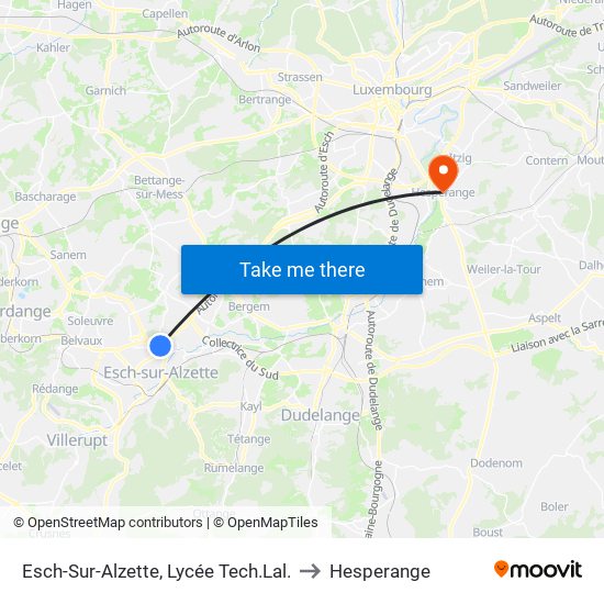 Esch-Sur-Alzette, Lycée Tech.Lal. to Hesperange map