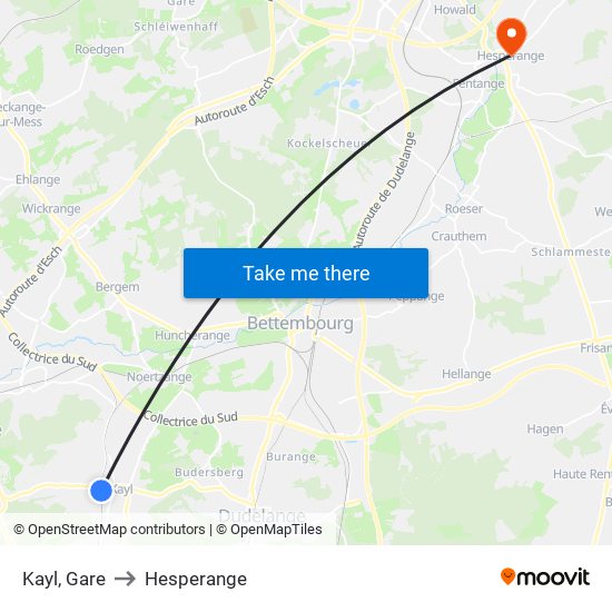 Kayl, Gare to Hesperange map