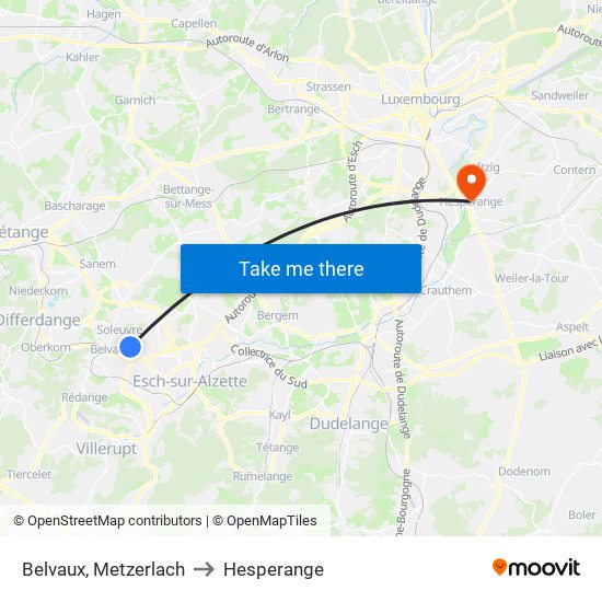 Belvaux, Metzerlach to Hesperange map