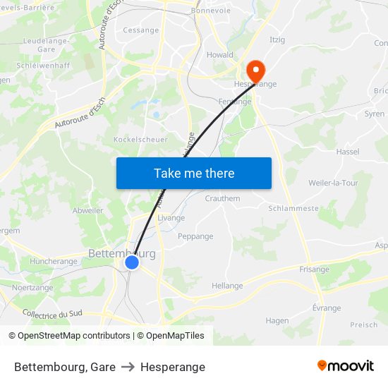 Bettembourg, Gare to Hesperange map