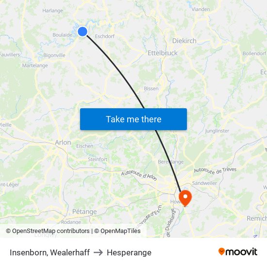 Insenborn, Wealerhaff to Hesperange map