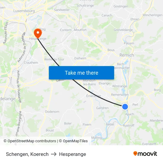 Schengen, Koerech to Hesperange map