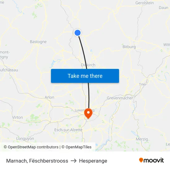 Marnach, Fëschberstrooss to Hesperange map