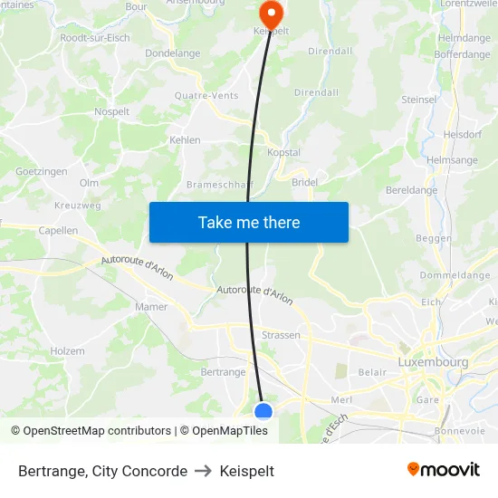 Bertrange, City Concorde to Keispelt map