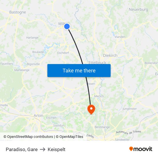 Paradiso, Gare to Keispelt map